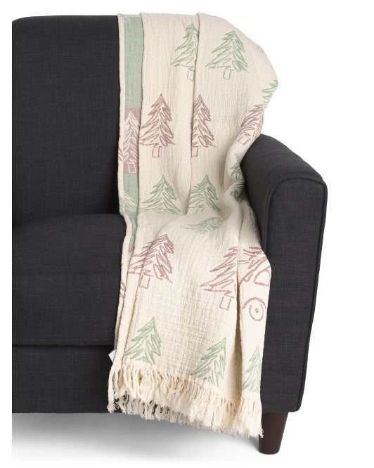 Oversized Jacquard Weave Throw Blanket – Soft & Cozy with Fringe Trim | 50” x 70”