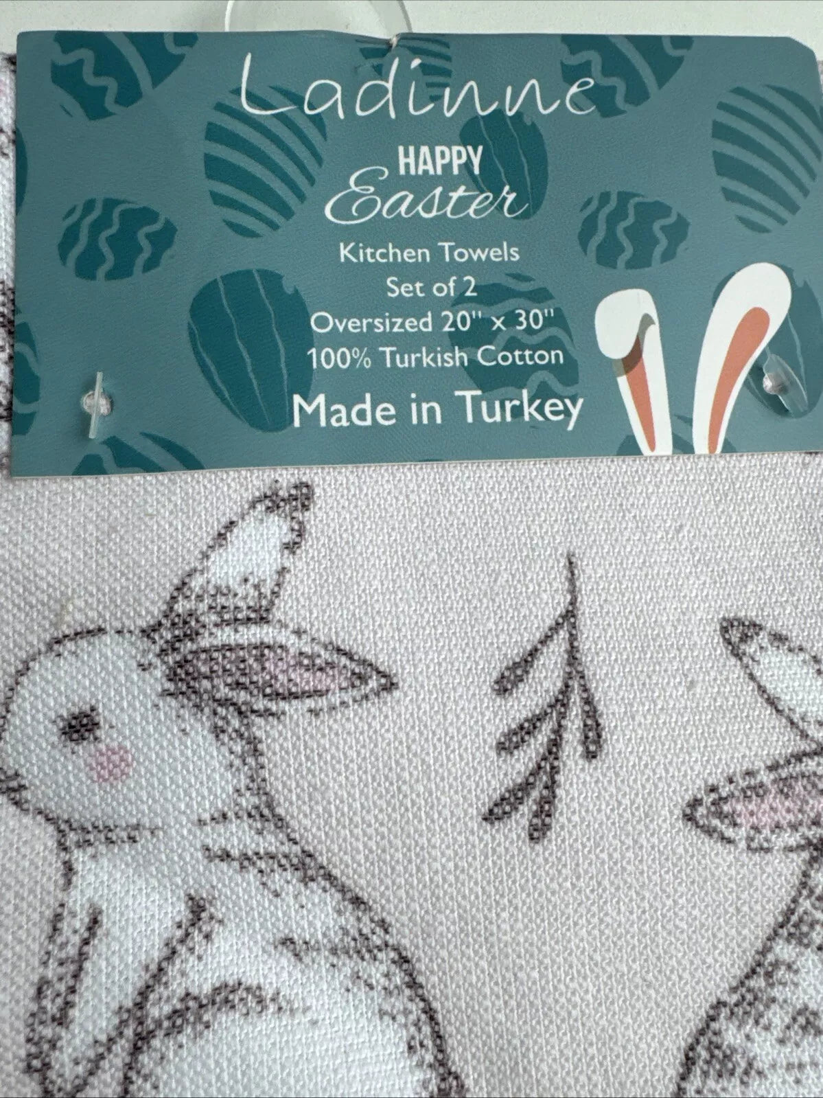 Ladinne Happy Easter Kitchen Towels – 2pc Oversized 20” x 30” | 100% Turkish Cotton